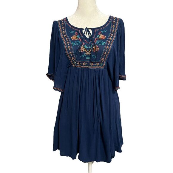 Anthropologie Flying Tomato Women’s XS Peasant Top Bibbed Blue Flutter Sleeves - Picture 1 of 5